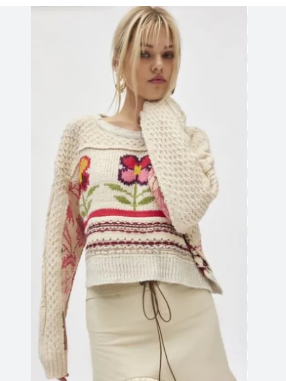NWT Urban Outfitters Kimchi Blue Rosemary Crafty Knit Pullover Sweater Flower